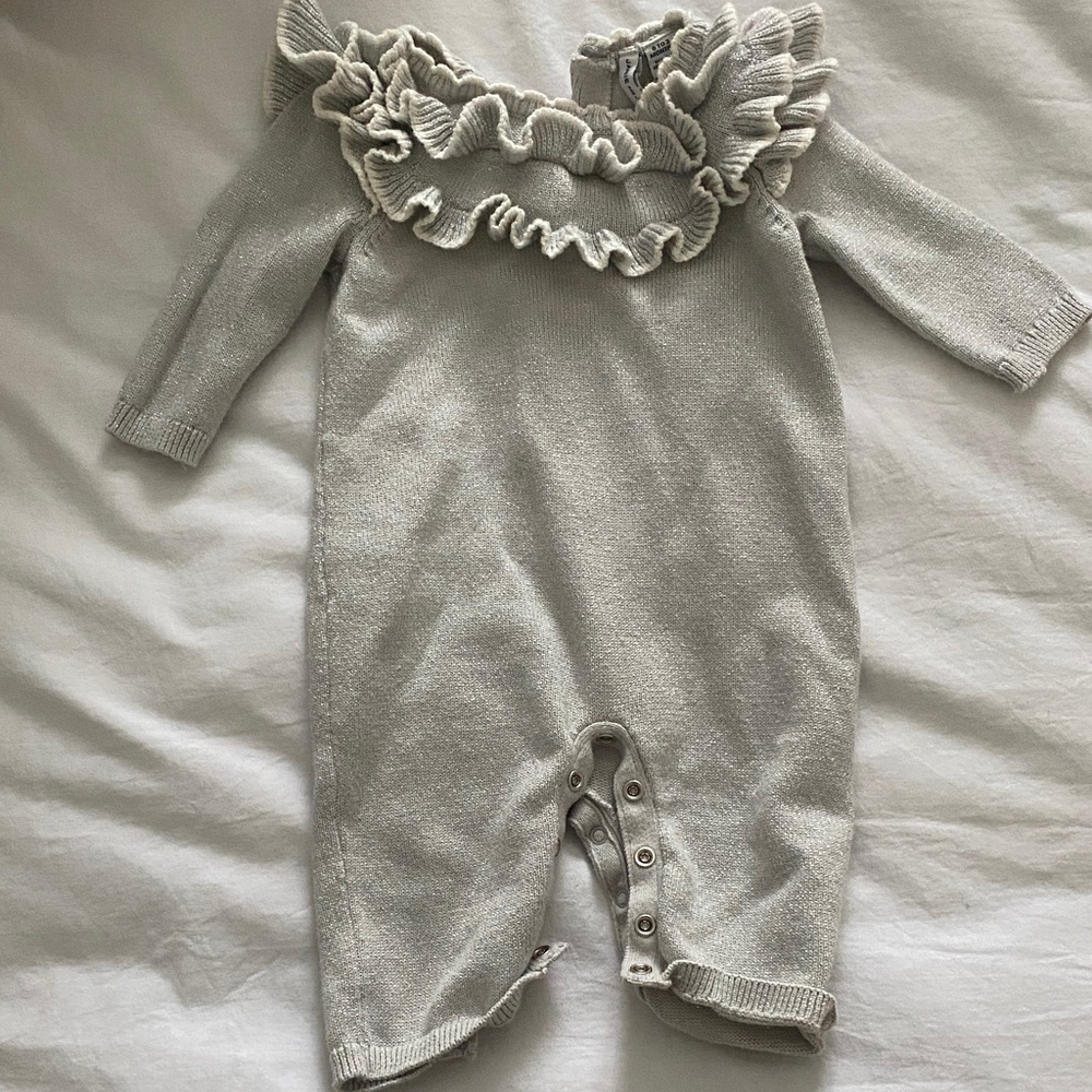 Janie and Jack Cream Knit Ruffle One-Piece